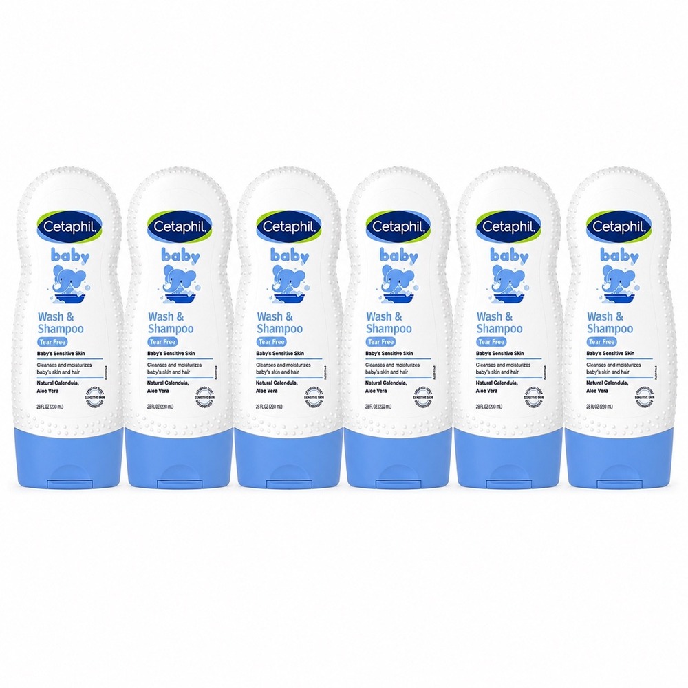 6 Pack Cetaphil Baby Wash & Shampoo with Natural Calendula Tear Free 7.8oz Each